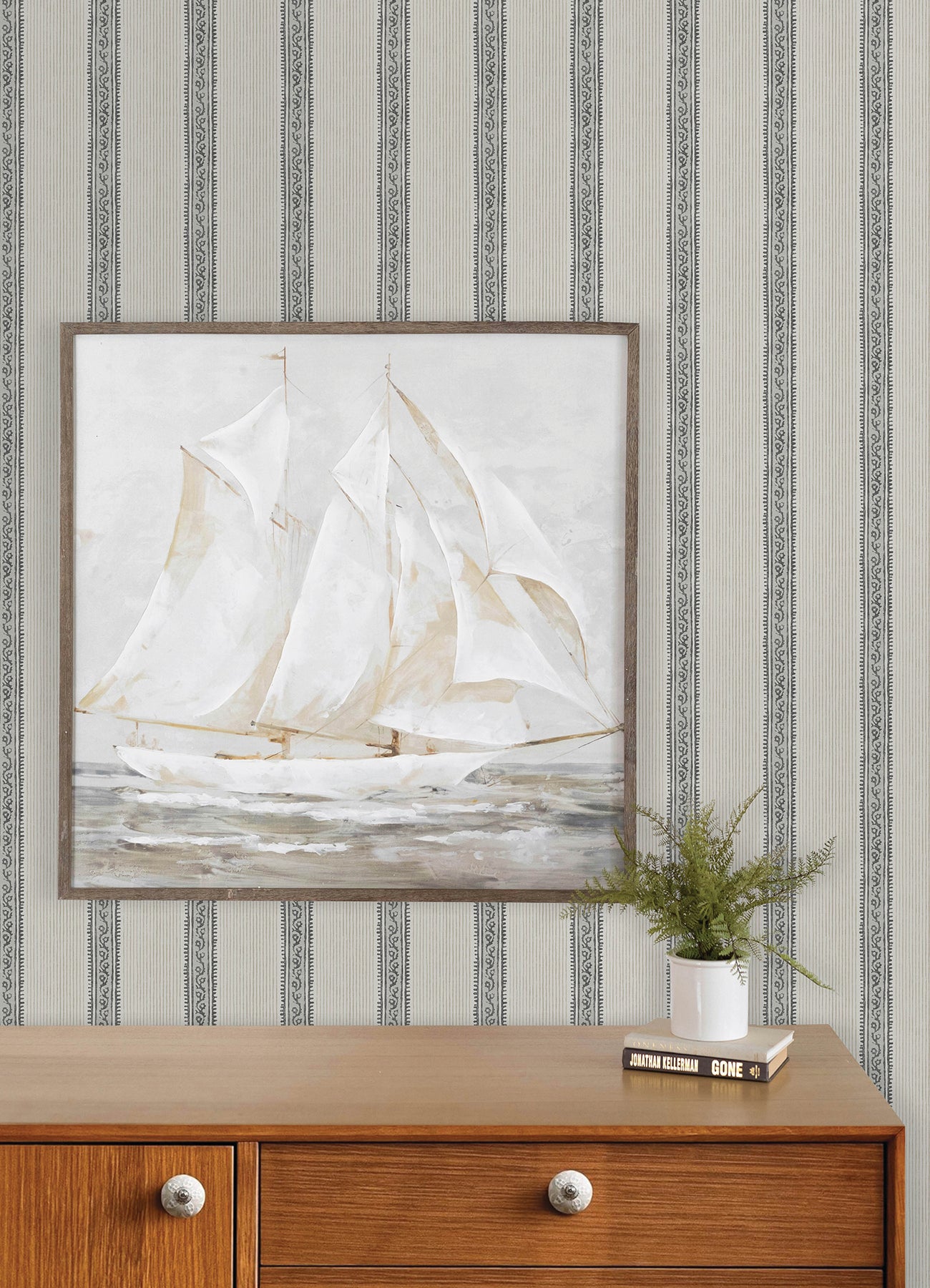 Mandevilla Wallpaper in black color - pattern number 4192-27426 - by Chesapeake in the Plaid and Stripe Resource Collection collection