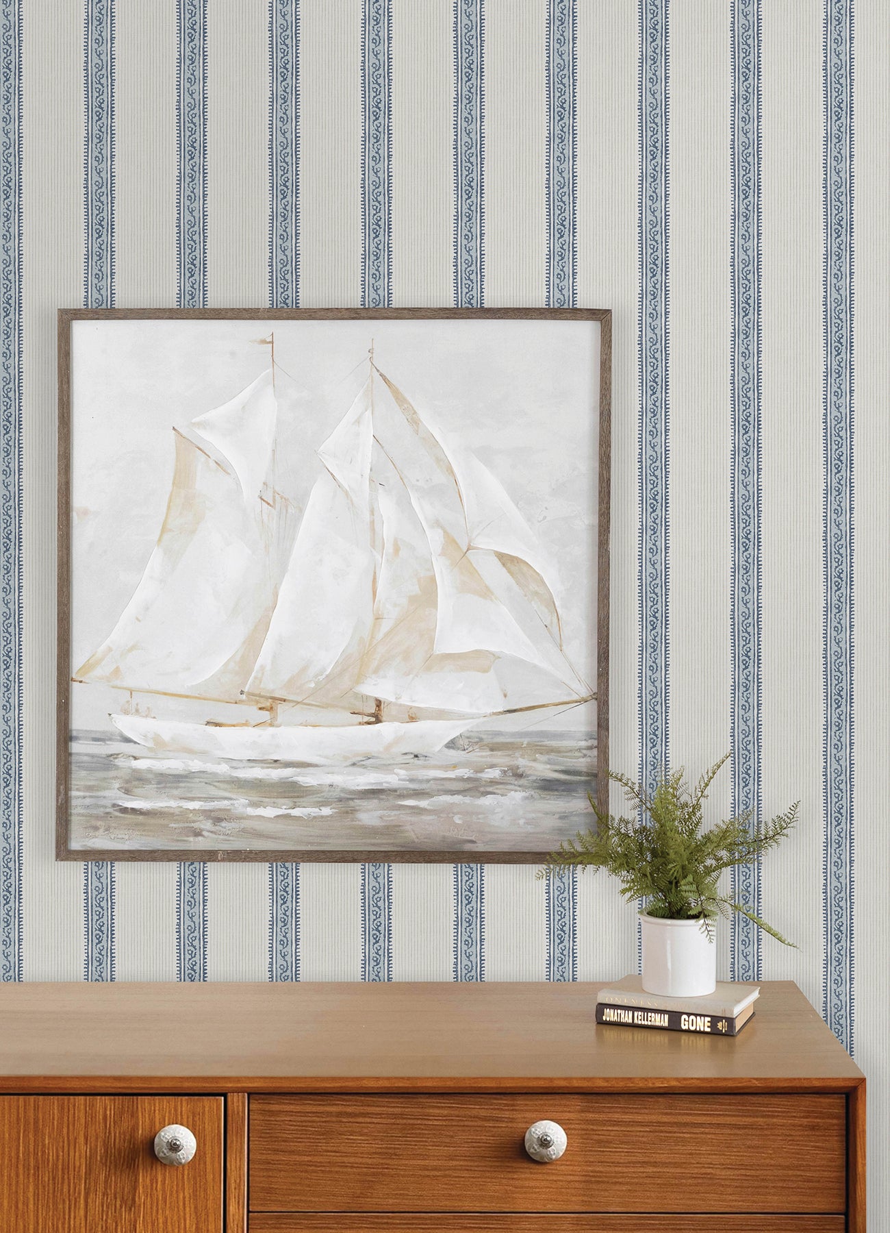 Mandevilla Wallpaper in blue color - pattern number 4192-27428 - by Chesapeake in the Plaid and Stripe Resource Collection collection