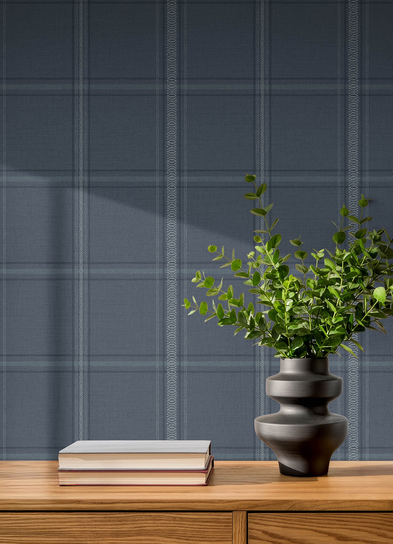 Auberge Wallpaper in dark blue color - pattern number 4192-27605 - by Chesapeake in the Plaid and Stripe Resource Collection collection