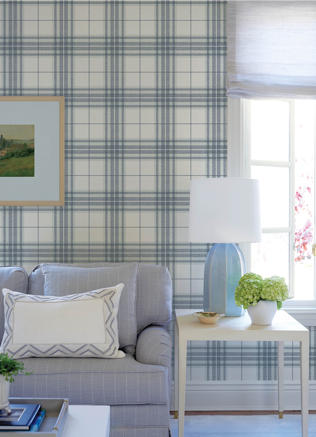 Cabin Check Wallpaper in blue color - pattern number 4192-27692 - by Chesapeake in the Plaid and Stripe Resource Collection collection