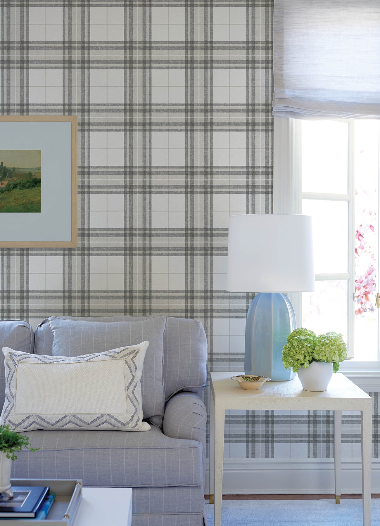 Cabin Check Wallpaper in charcoal color - pattern number 4192-27694 - by Chesapeake in the Plaid and Stripe Resource Collection collection
