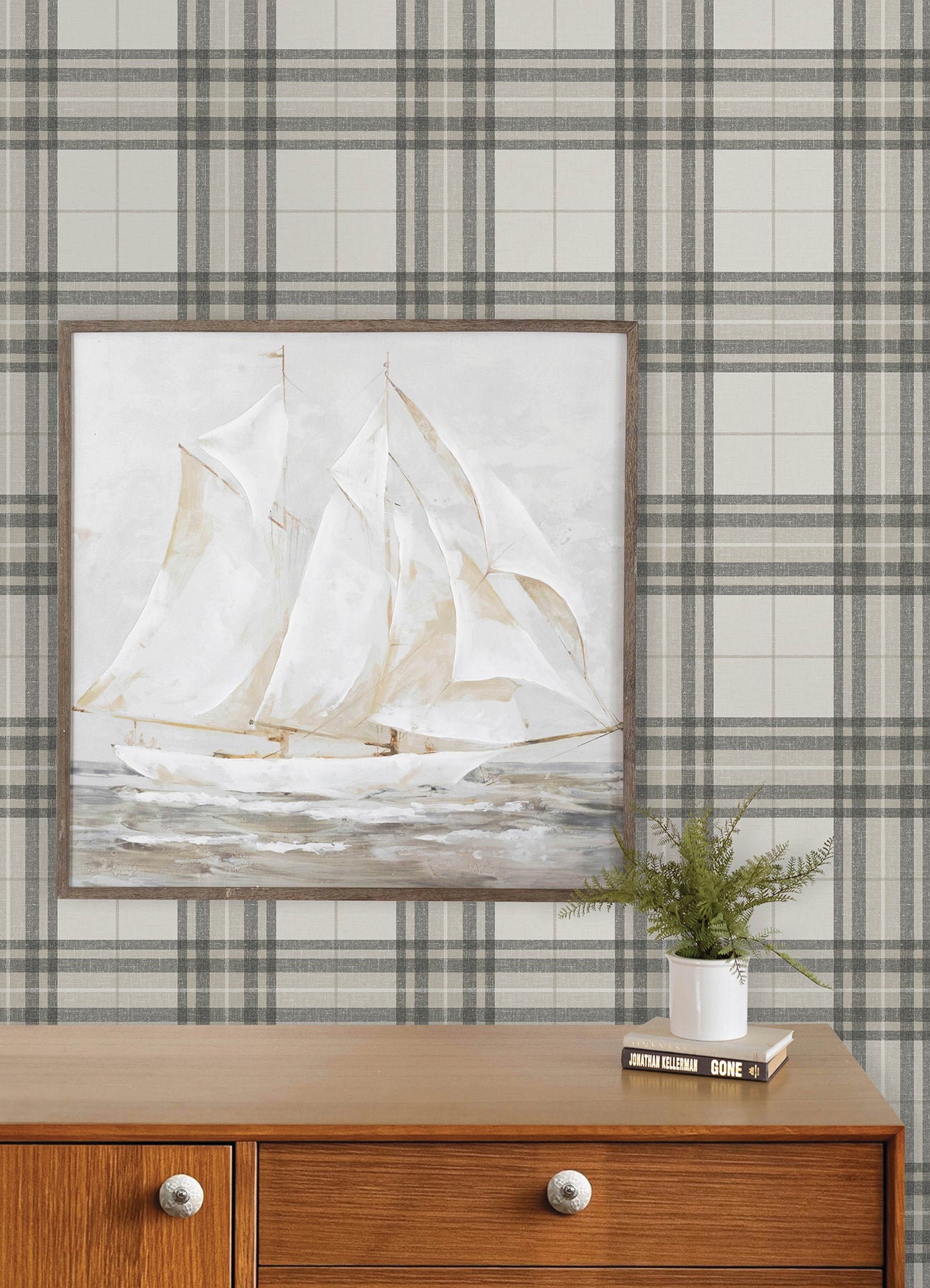 Cabin Check Wallpaper in charcoal color - pattern number 4192-27694 - by Chesapeake in the Plaid and Stripe Resource Collection collection