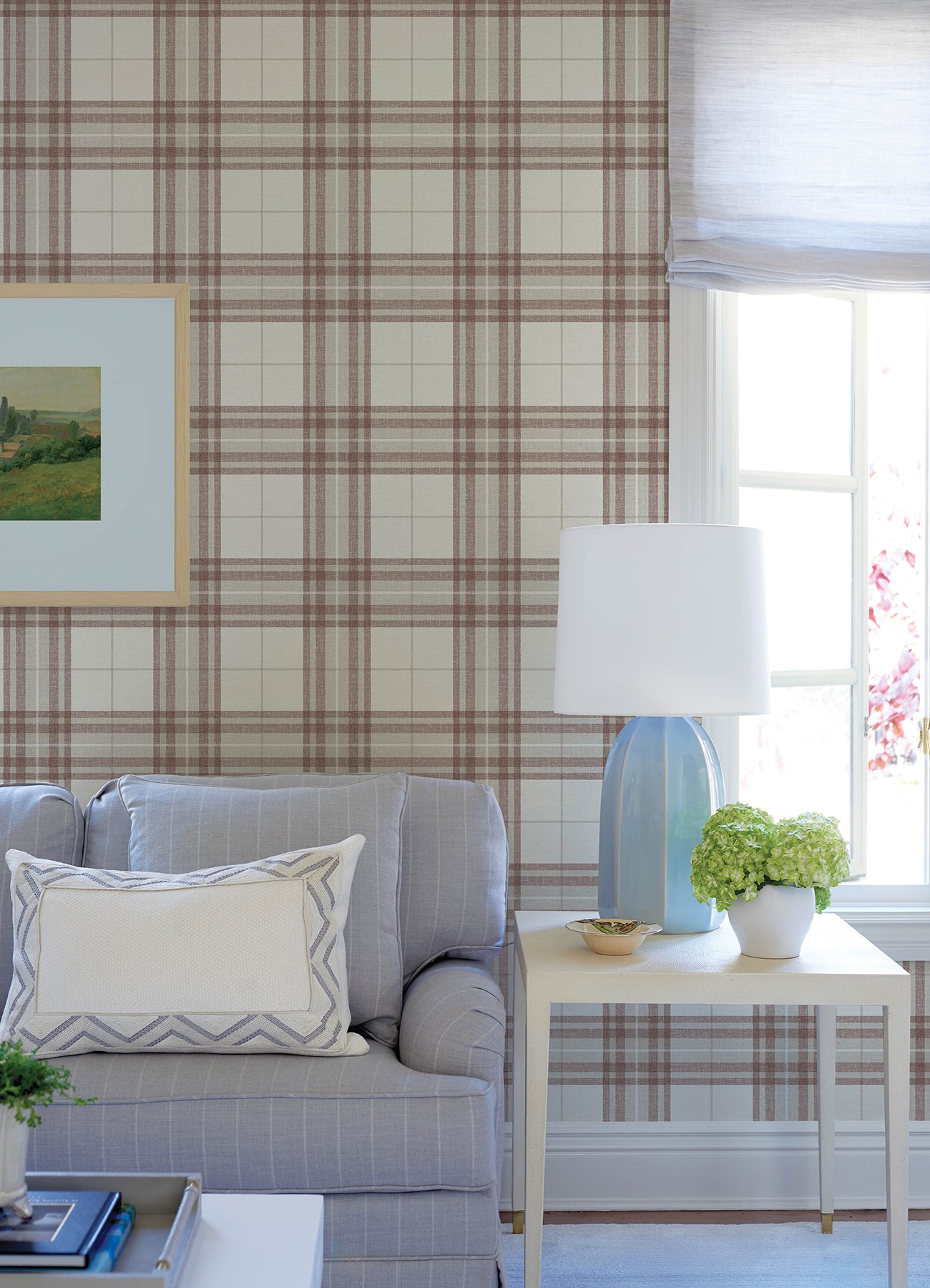 Cabin Check Wallpaper in rust color - pattern number 4192-27696 - by Chesapeake in the Plaid and Stripe Resource Collection collection
