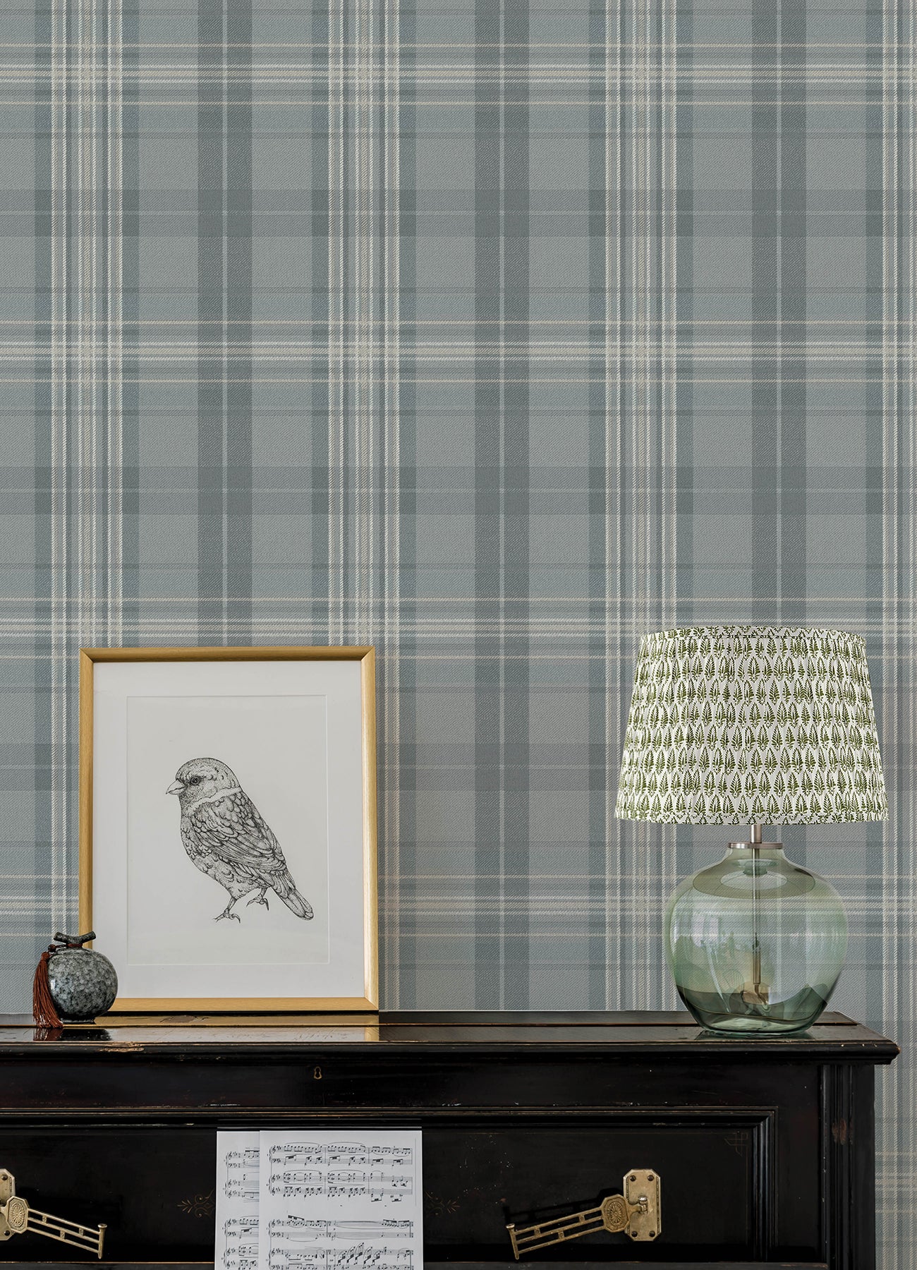 Austin Wallpaper in slate color - pattern number 4192-330214 - by Chesapeake in the Plaid and Stripe Resource Collection collection