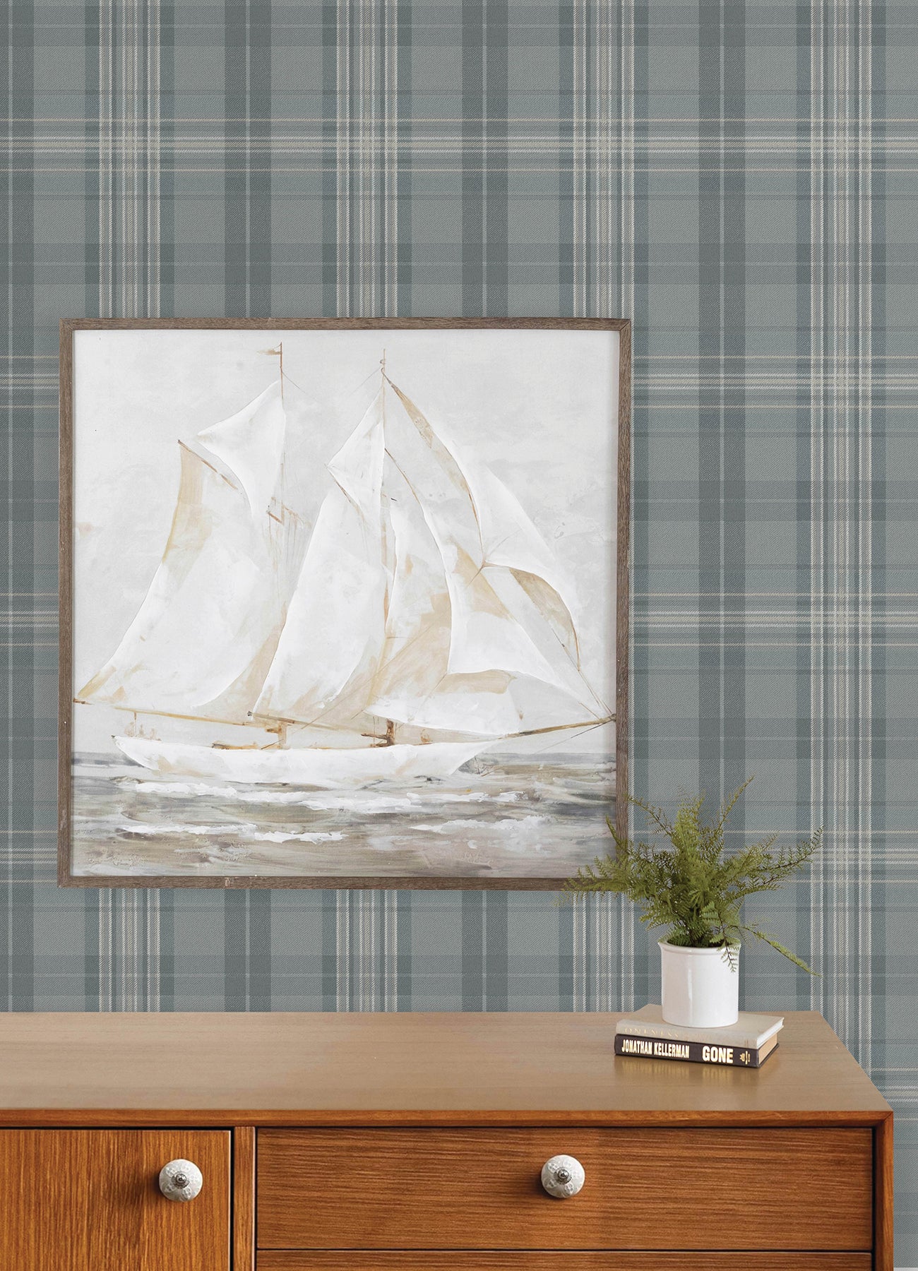 Austin Wallpaper in slate color - pattern number 4192-330214 - by Chesapeake in the Plaid and Stripe Resource Collection collection