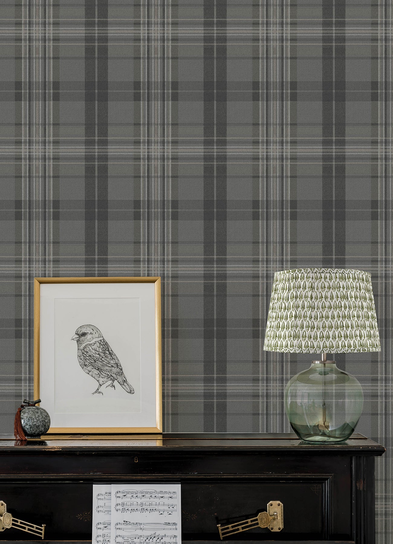 Austin Wallpaper in charcoal color - pattern number 4192-330215 - by Chesapeake in the Plaid and Stripe Resource Collection collection