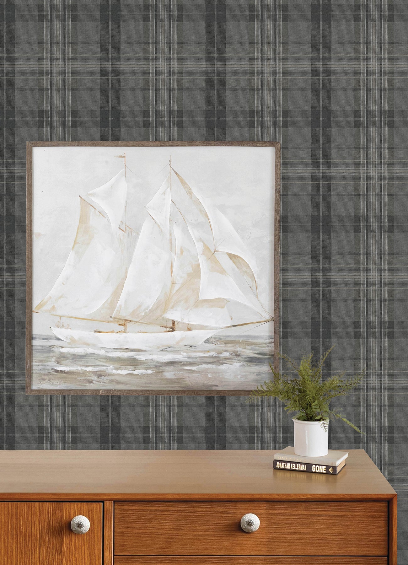 Austin Wallpaper in charcoal color - pattern number 4192-330215 - by Chesapeake in the Plaid and Stripe Resource Collection collection