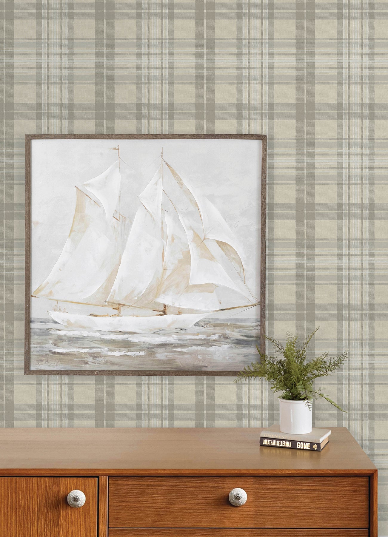 Austin Wallpaper in beige color - pattern number 4192-330216 - by Chesapeake in the Plaid and Stripe Resource Collection collection