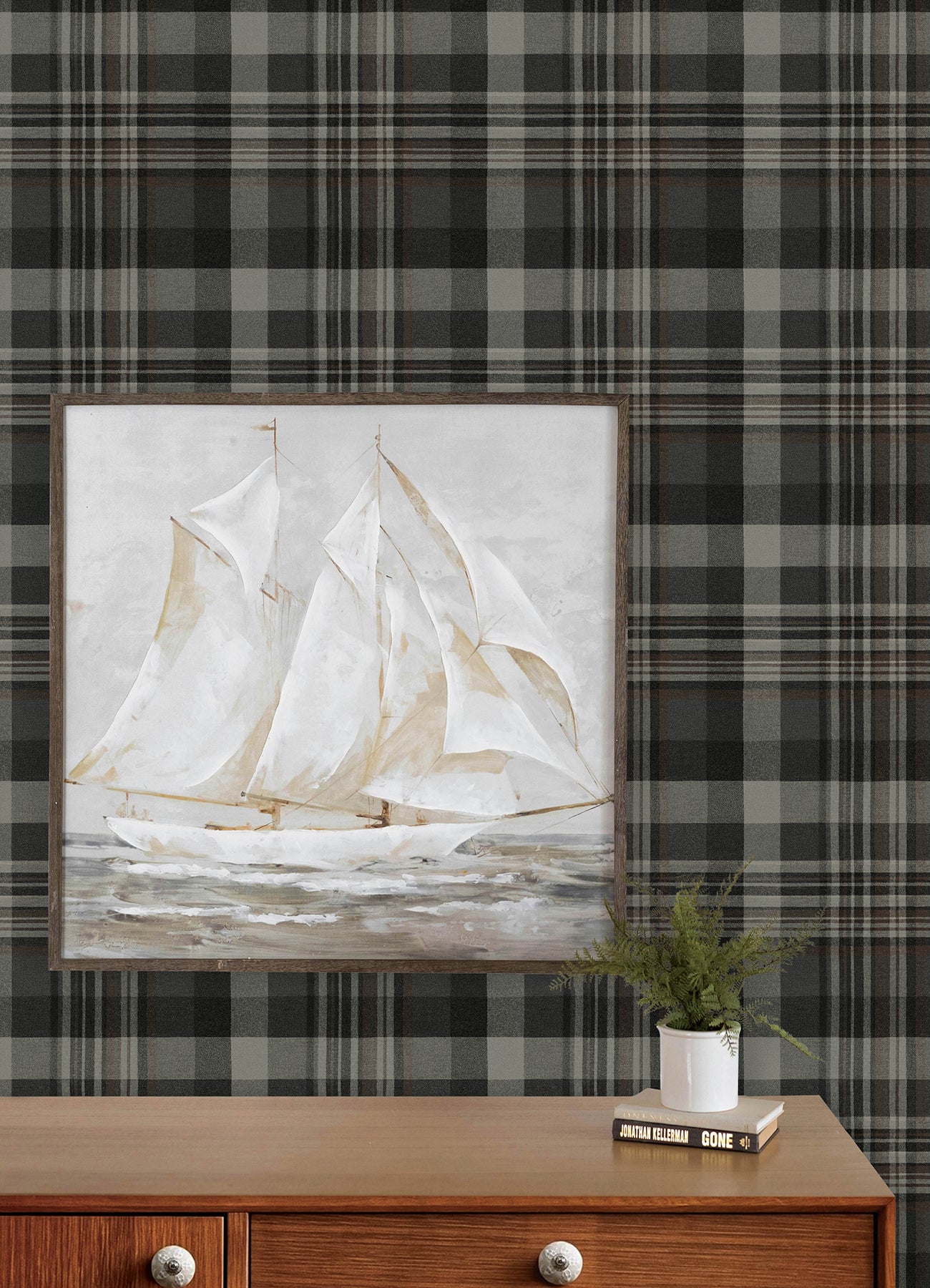 Dutton Plaid Wallpaper in charcoal color - pattern number 4192-72632 - by Chesapeake in the Plaid and Stripe Resource Collection collection