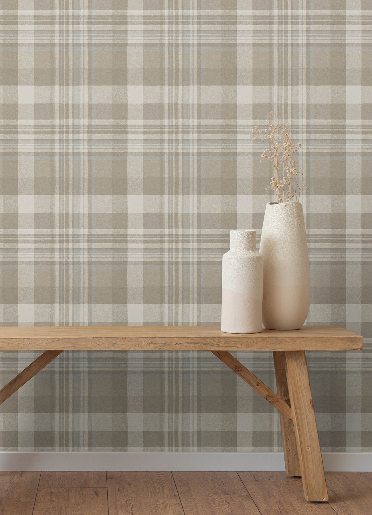 Dutton Plaid Wallpaper in light brown color - pattern number 4192-72633 - by Chesapeake in the Plaid and Stripe Resource Collection collection
