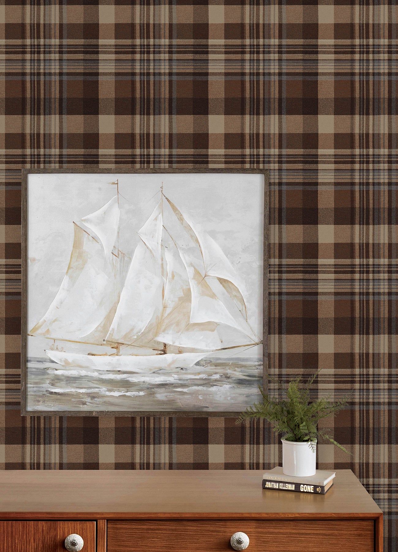 Dutton Plaid Wallpaper in rust color - pattern number 4192-72636 - by Chesapeake in the Plaid and Stripe Resource Collection collection