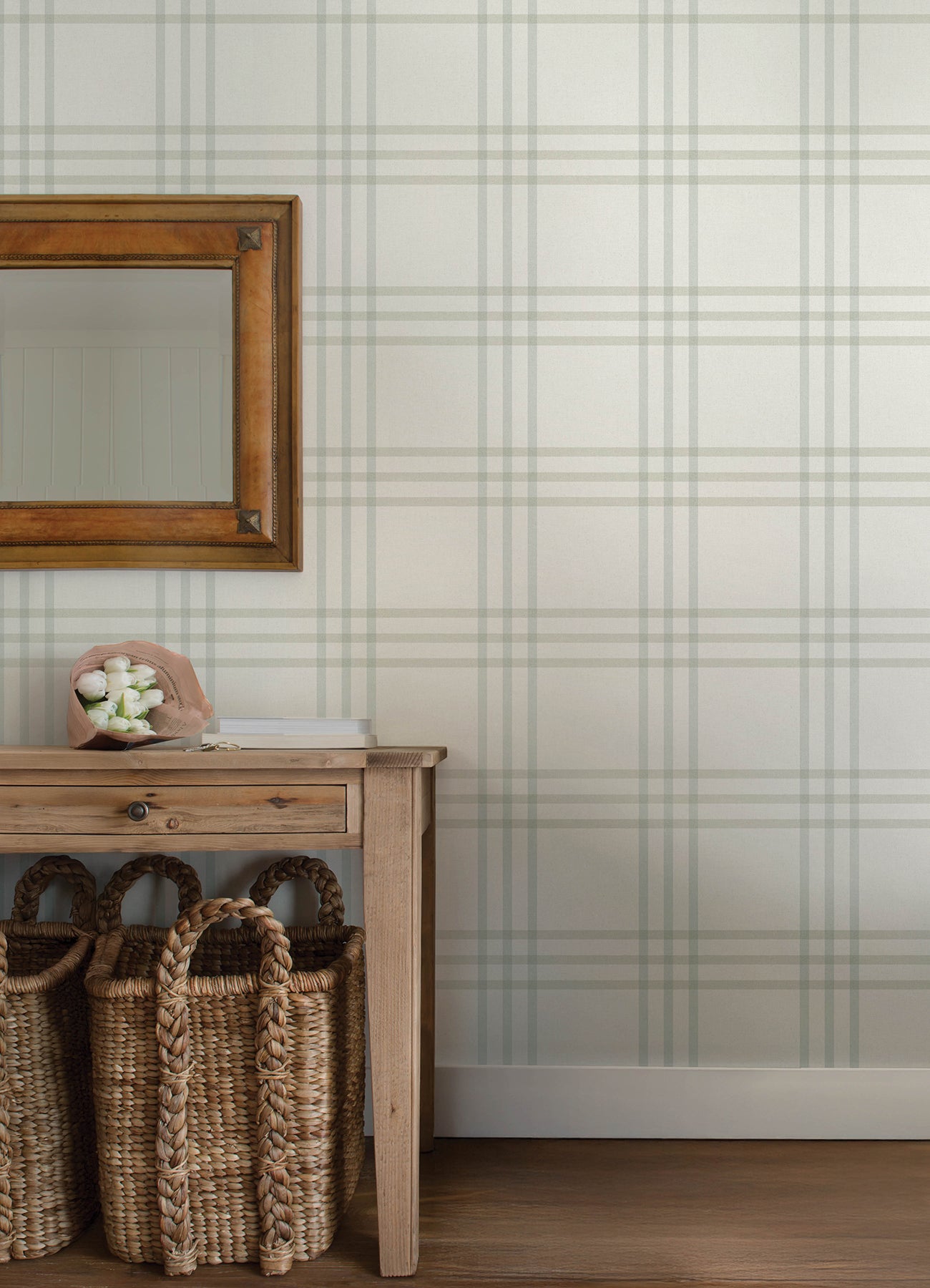 Fletcher Wallpaper in aqua color - pattern number 4192-83400 - by Chesapeake in the Plaid and Stripe Resource Collection collection