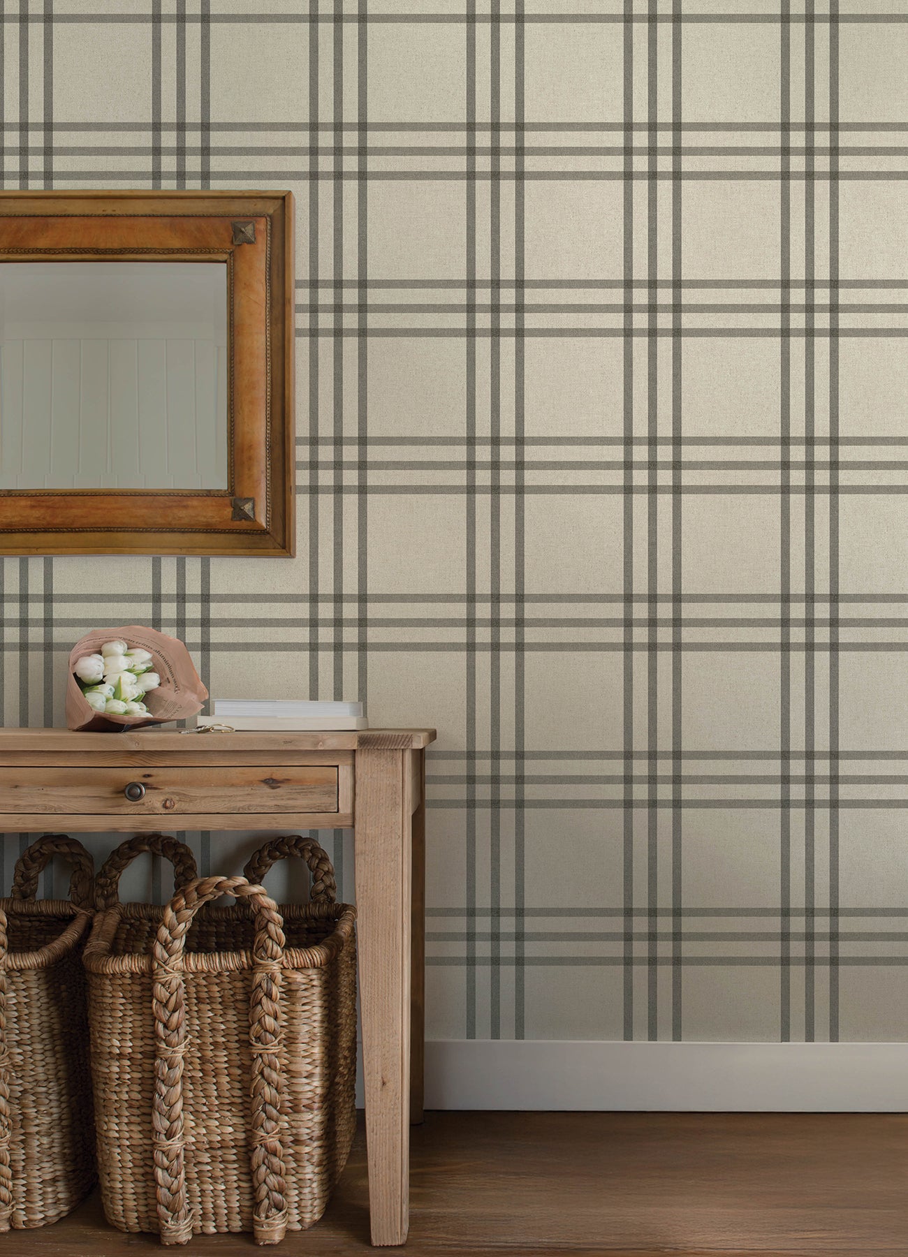 Fletcher Wallpaper in black color - pattern number 4192-83403 - by Chesapeake in the Plaid and Stripe Resource Collection collection