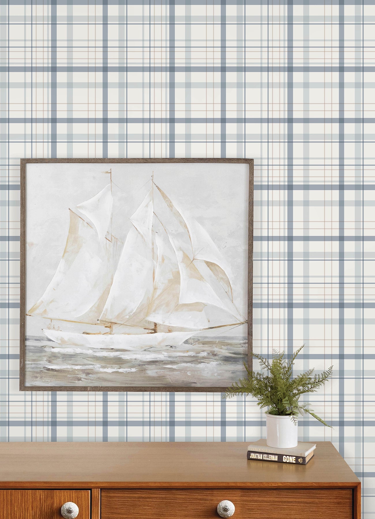 Burgess Wallpaper in blue color - pattern number 4192-83406 - by Chesapeake in the Plaid and Stripe Resource Collection collection