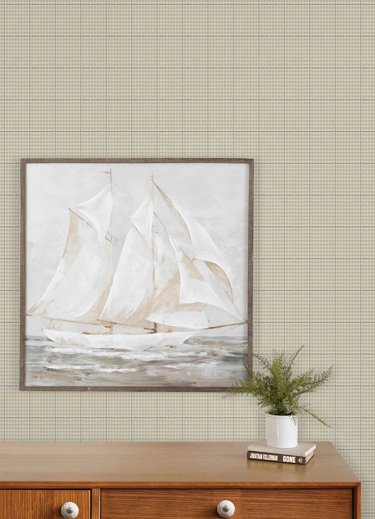 Prescott Wallpaper in taupe color - pattern number 4192-83414 - by Chesapeake in the Plaid and Stripe Resource Collection collection