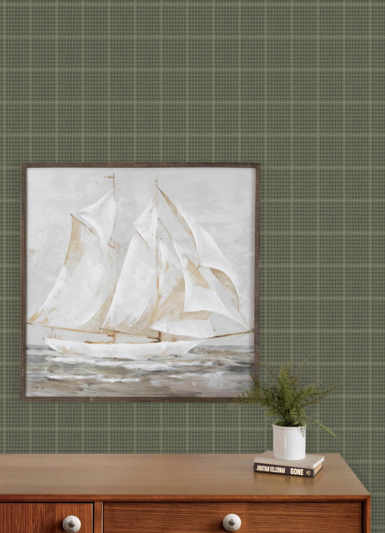 Prescott Wallpaper in dark green color - pattern number 4192-83415 - by Chesapeake in the Plaid and Stripe Resource Collection collection