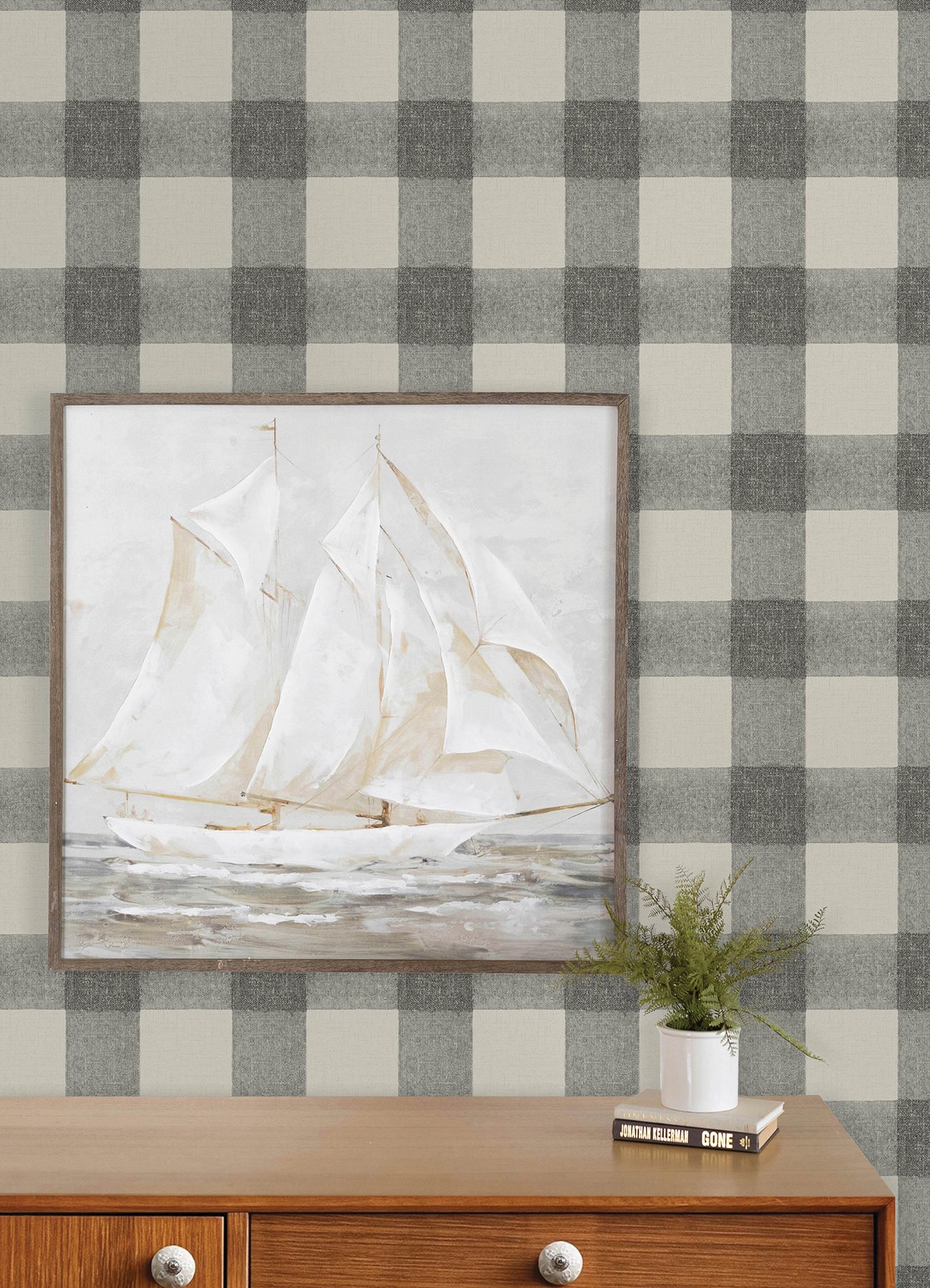 Thorpe Wallpaper in charcoal color - pattern number 4192-83421 - by Chesapeake in the Plaid and Stripe Resource Collection collection