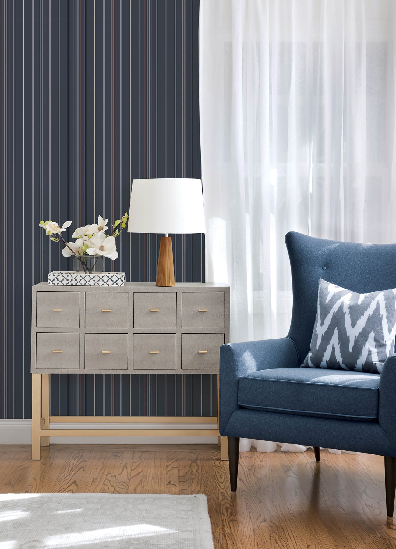 Lascelle Wallpaper in navy color - pattern number 4192-83450 - by Chesapeake in the Plaid and Stripe Resource Collection collection