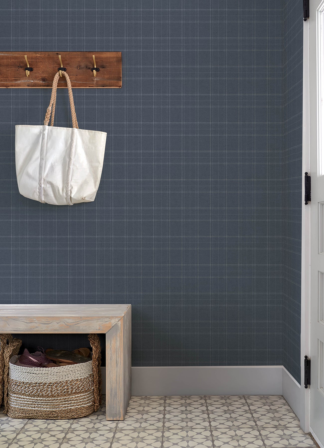 Fox Hollow Wallpaper in dark blue color - pattern number 4192-83458 - by Chesapeake in the Plaid and Stripe Resource Collection collection