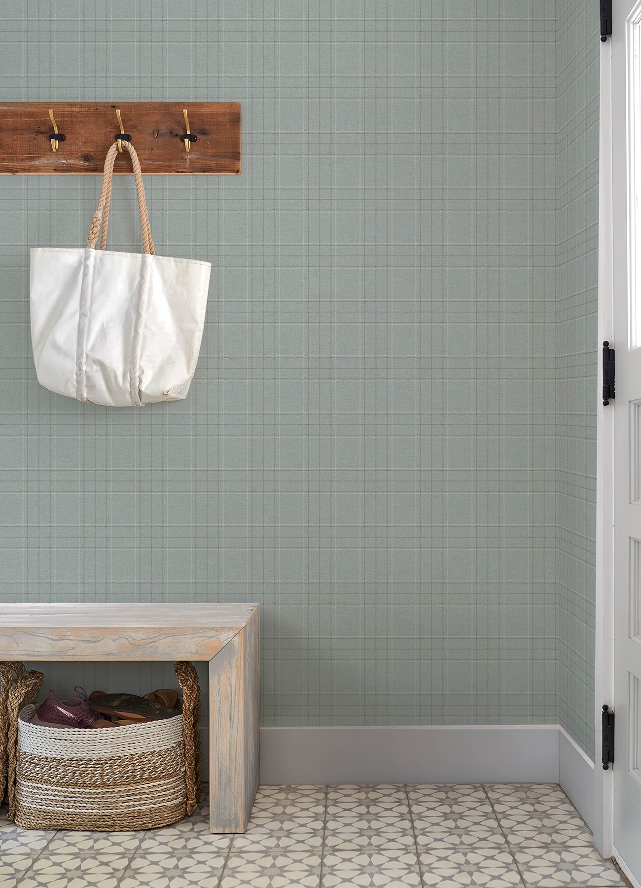 Fox Hollow Wallpaper in turquoise color - pattern number 4192-83459 - by Chesapeake in the Plaid and Stripe Resource Collection collection