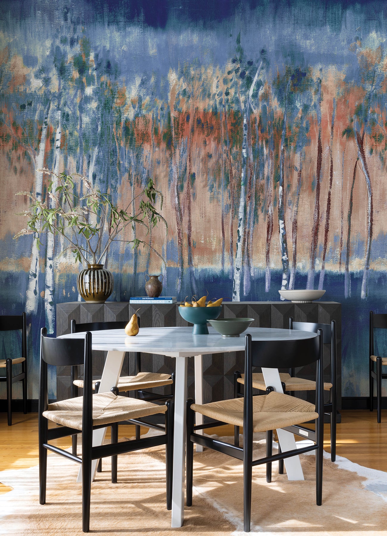 Primavera 4 Panel mural in dark blue color - pattern number 4193-7472M - by A Street Prints in the Portofino collection