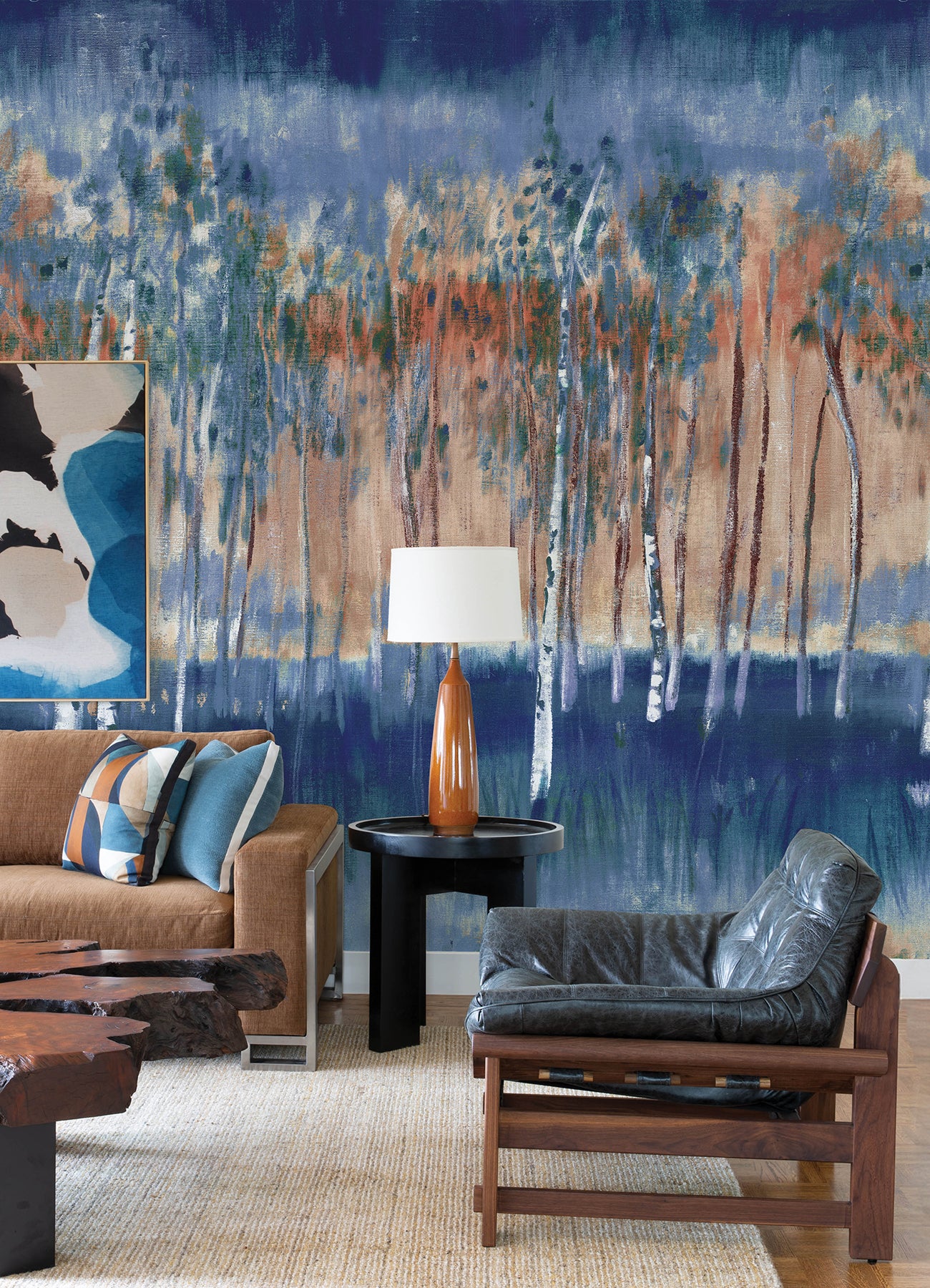 Primavera 4 Panel mural in dark blue color - pattern number 4193-7472M - by A Street Prints in the Portofino collection