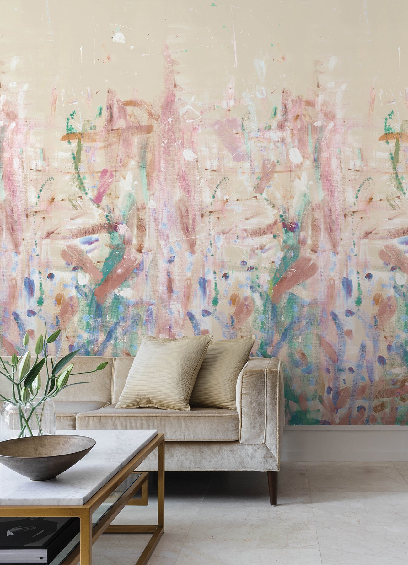 Fresco 3 Panel mural in pastel color - pattern number 4193-7491M - by A Street Prints in the Portofino collection