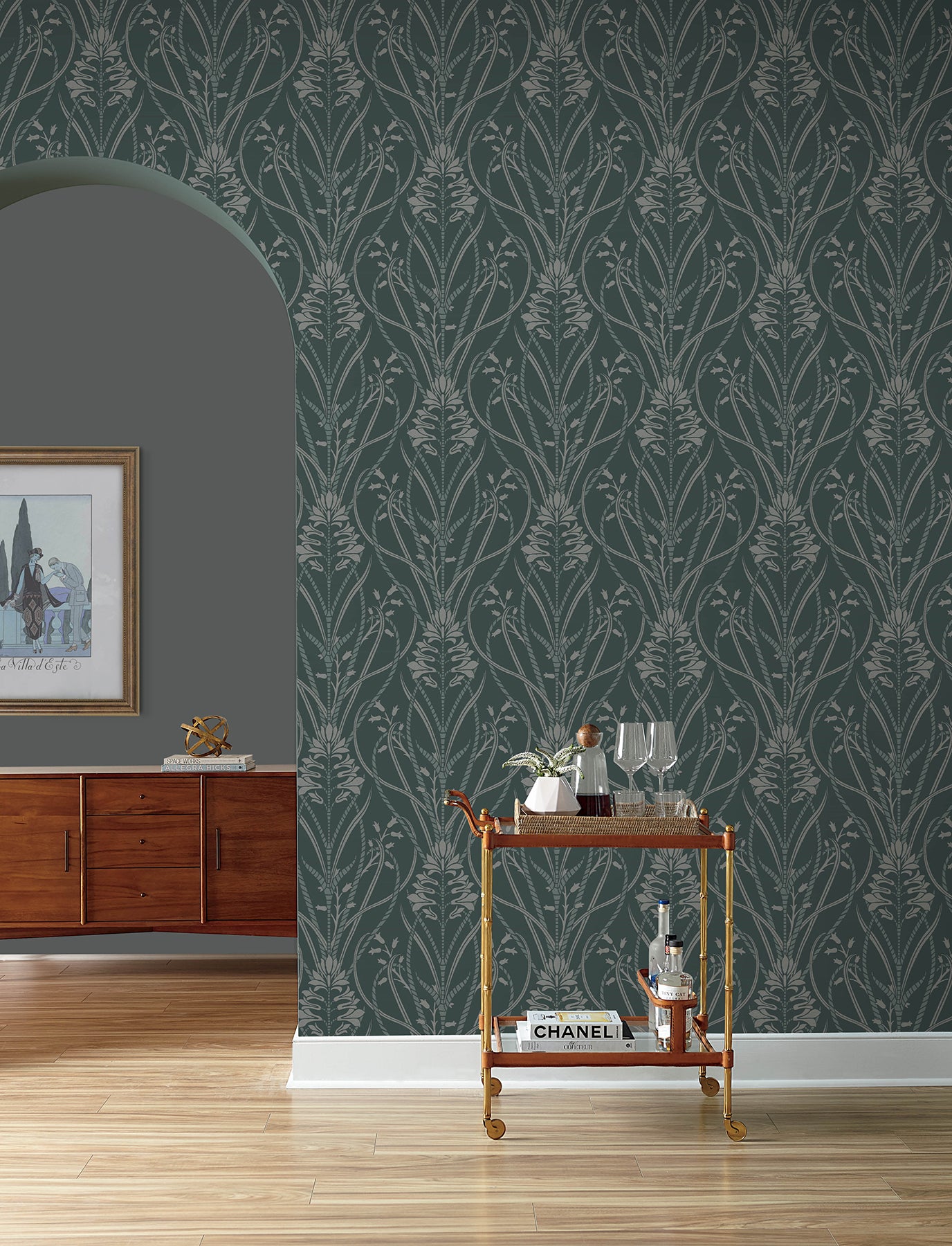 Rosalind Wallpaper in teal color - pattern number 4198-27820 - by A Street Prints in the Moderne Deco Timeless Glamour collection