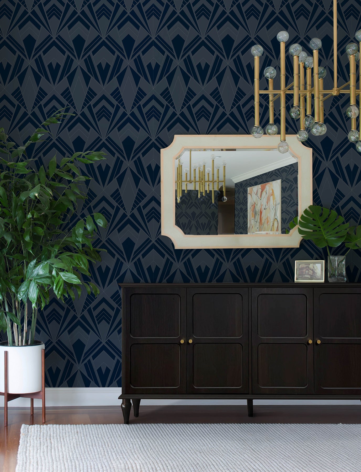Allenby Wallpaper in indigo color - pattern number 4198-87402 - by A Street Prints in the Moderne Deco Timeless Glamour collection