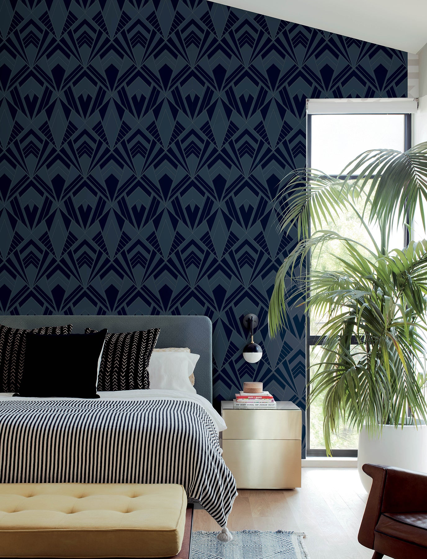 Allenby Wallpaper in indigo color - pattern number 4198-87402 - by A Street Prints in the Moderne Deco Timeless Glamour collection