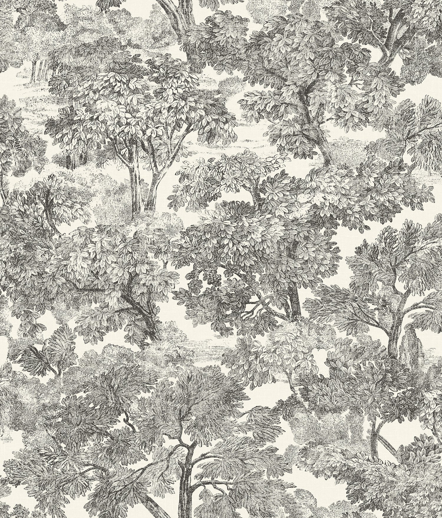 Spinney Toile Wallpaper in Black color - pattern number 4199-72558 - by Chesapeake in the Modern Farmhouse collection