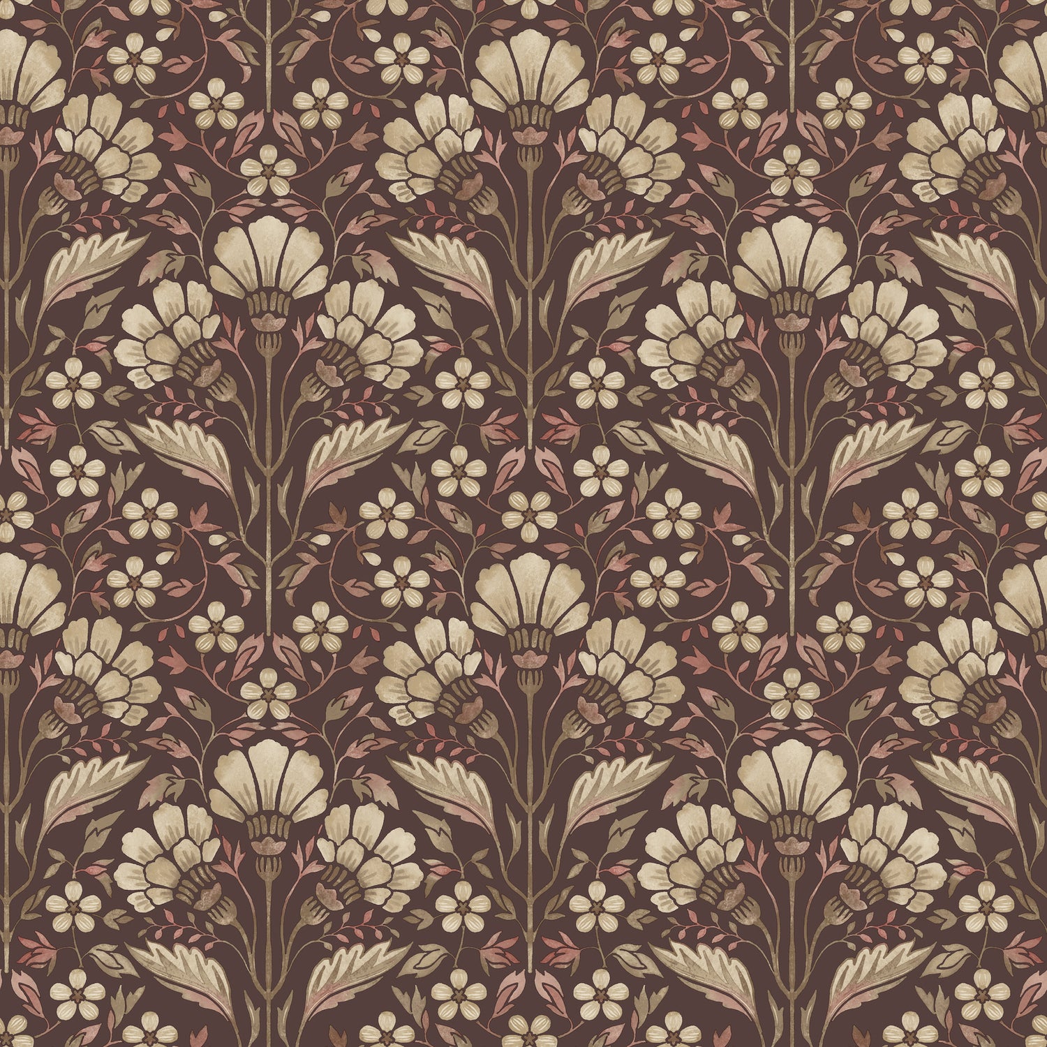 Edith Floral Damask Wallpaper in Burgundy color - pattern number 4199-83700 - by Chesapeake in the Modern Farmhouse collection