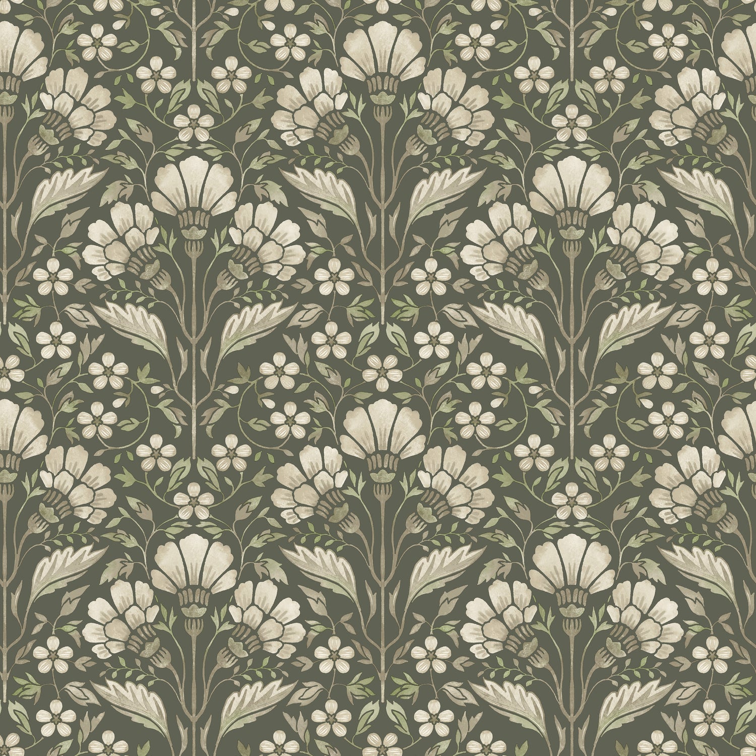 Edith Floral Damask Wallpaper in Green color - pattern number 4199-83701 - by Chesapeake in the Modern Farmhouse collection