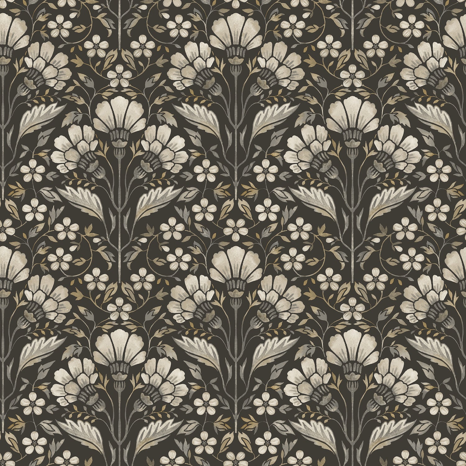 Edith Floral Damask Wallpaper in Black color - pattern number 4199-83703 - by Chesapeake in the Modern Farmhouse collection