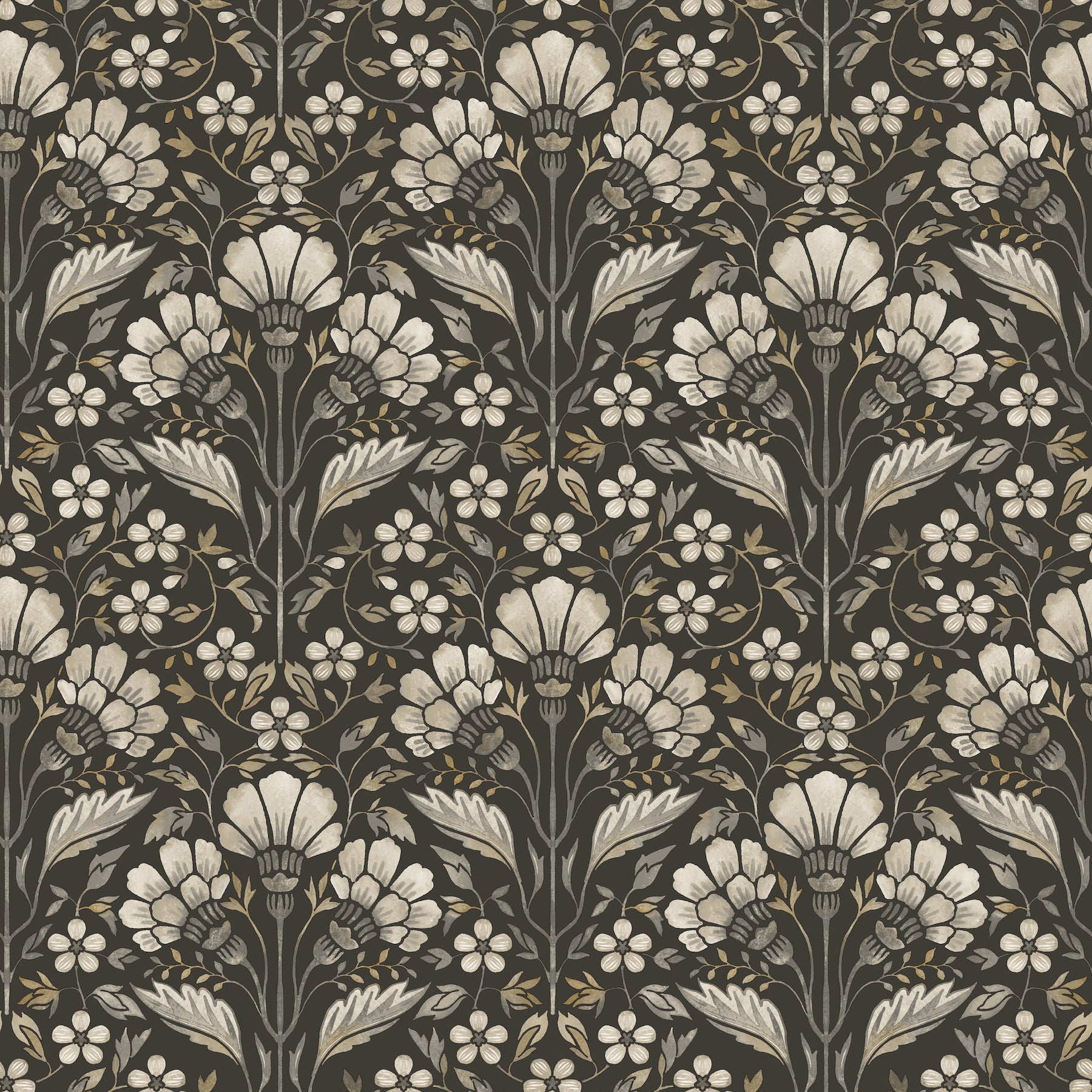 Edith Floral Damask Wallpaper in Black color - pattern number 4199-83703 - by Chesapeake in the Modern Farmhouse collection