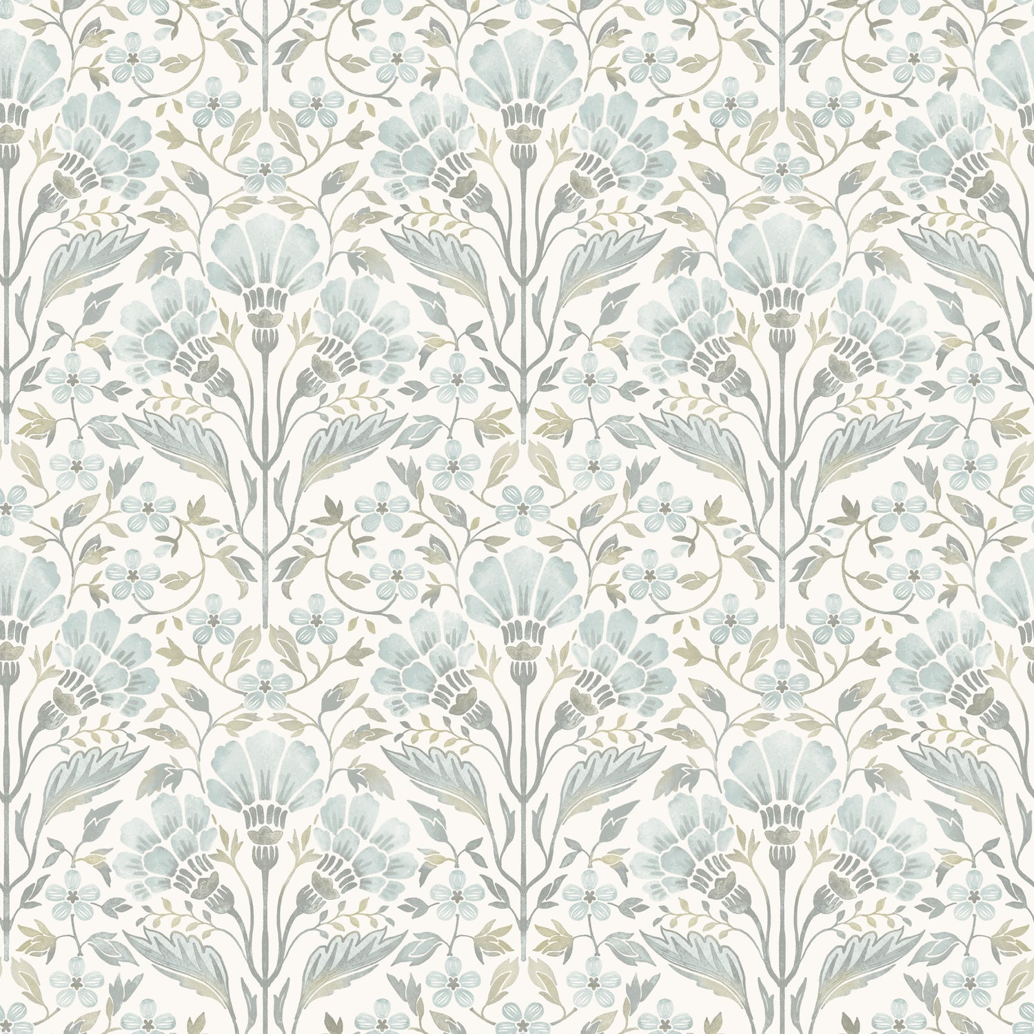 Edith Floral Damask Wallpaper in Light Blue color - pattern number 4199-83704 - by Chesapeake in the Modern Farmhouse collection