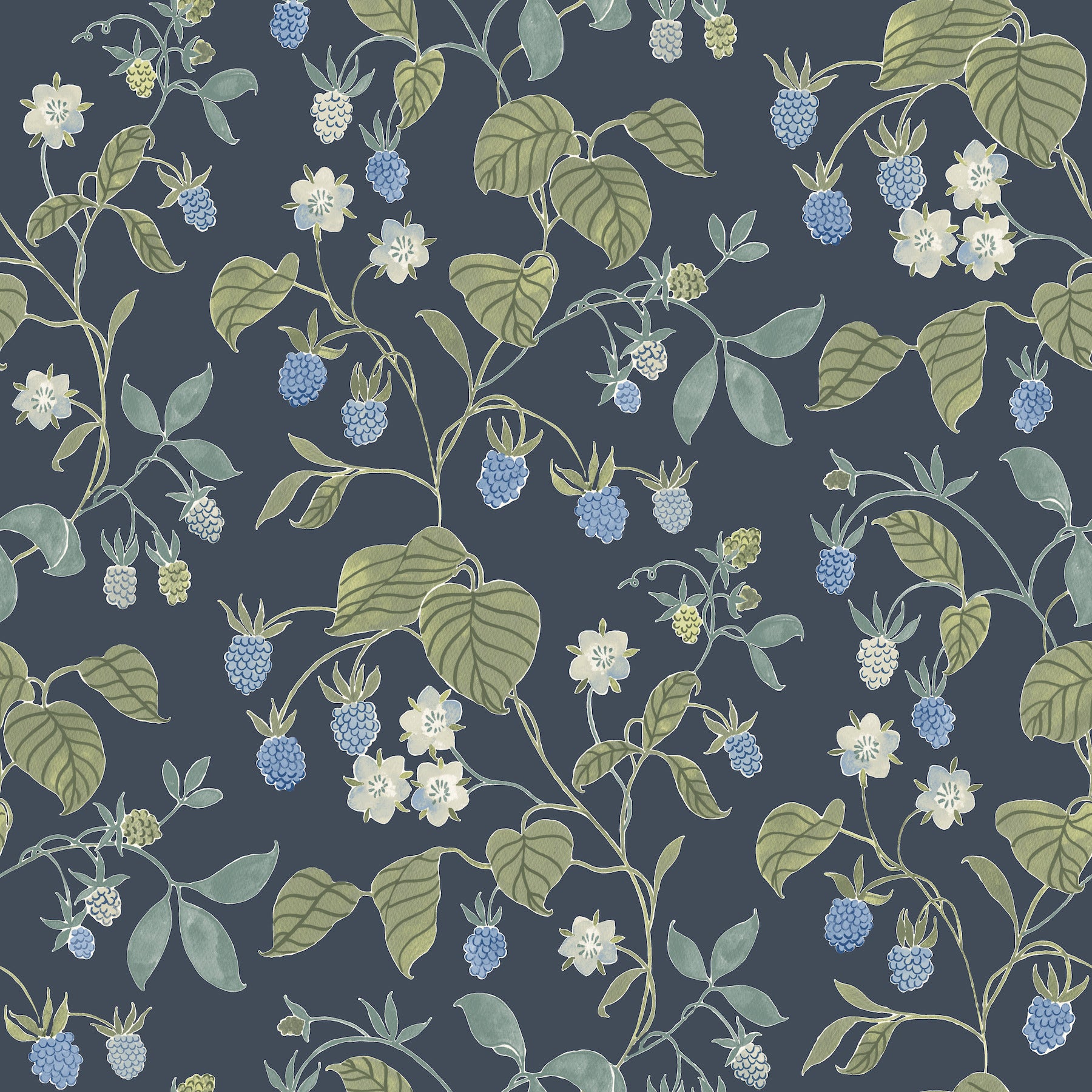 Mercy Berry Vines Wallpaper in Navy color - pattern number 4199-83714 - by Chesapeake in the Modern Farmhouse collection