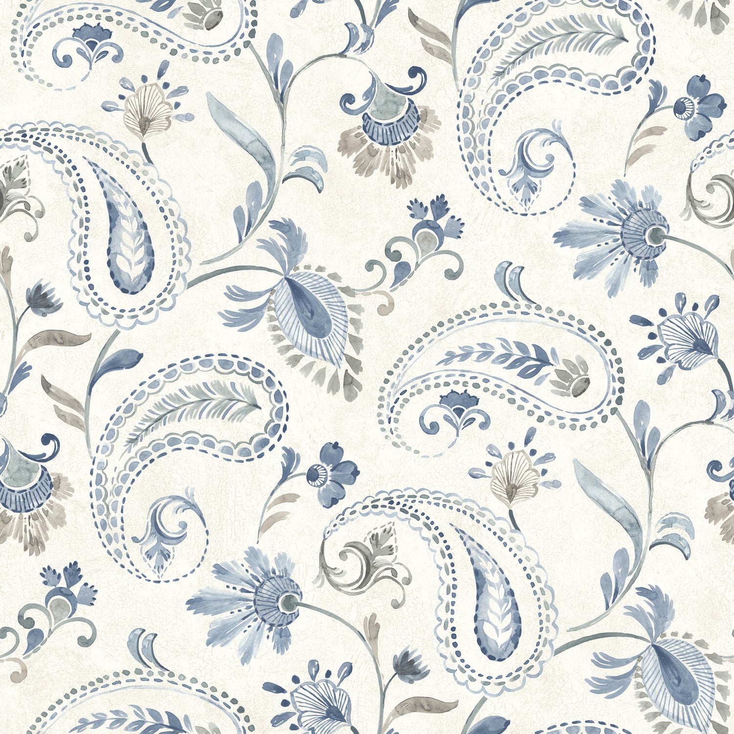 Darlene Jacobean Wallpaper in Blue color - pattern number 4199-83748 - by Chesapeake in the Modern Farmhouse collection