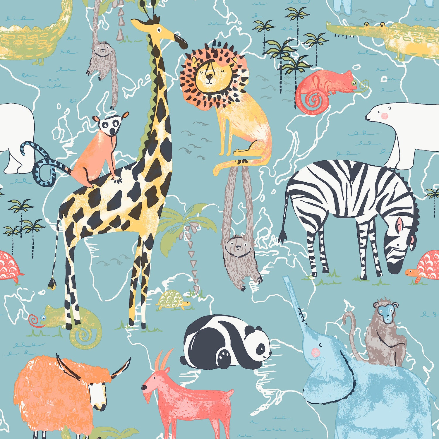 Safari Animals wallpaper in blue color - pattern number 4203-27541 - by Advantage in the A World of Imagination collection