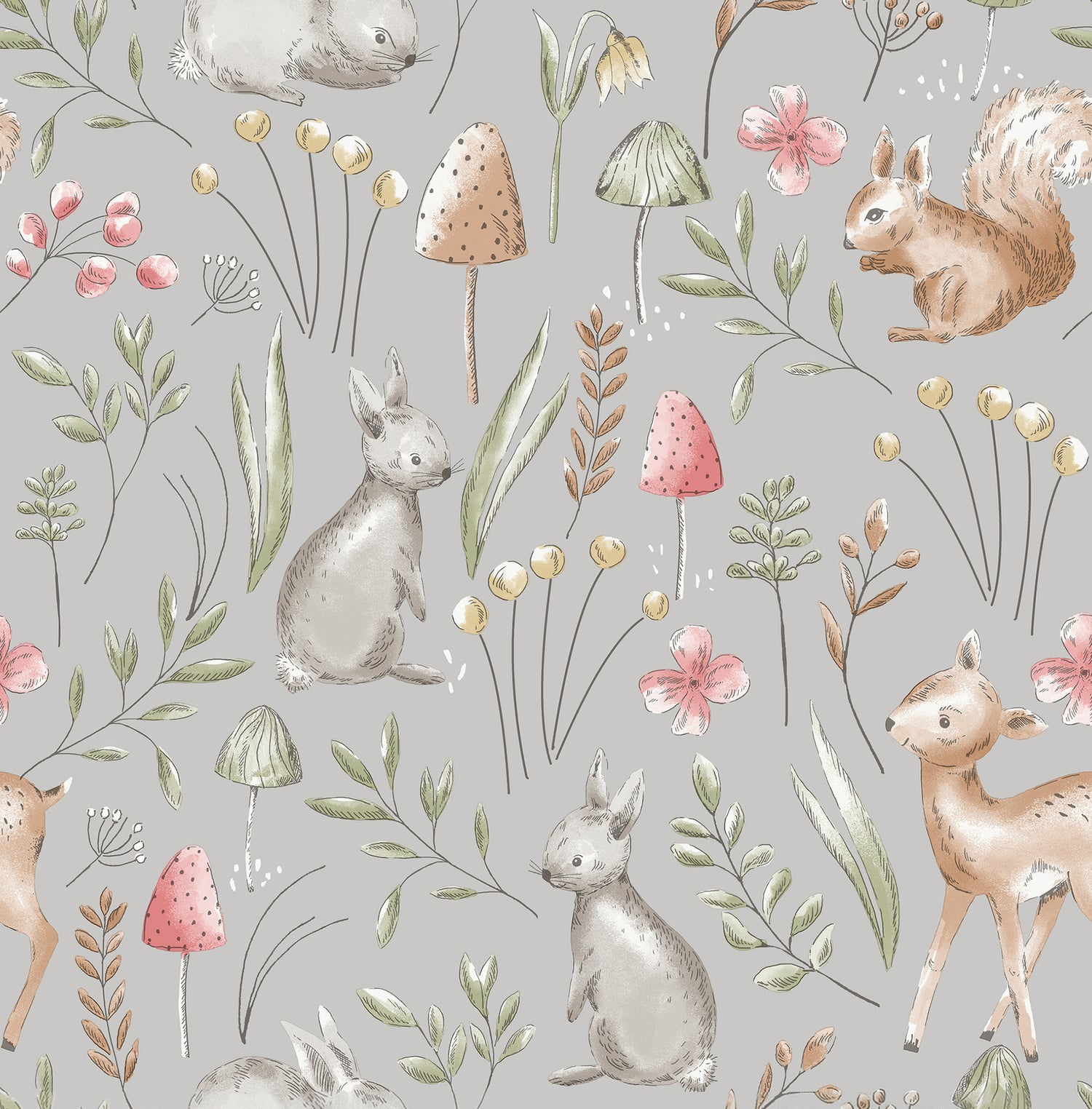 Forest Animals wallpaper in grey color - pattern number 4203-27546 - by Advantage in the A World of Imagination collection