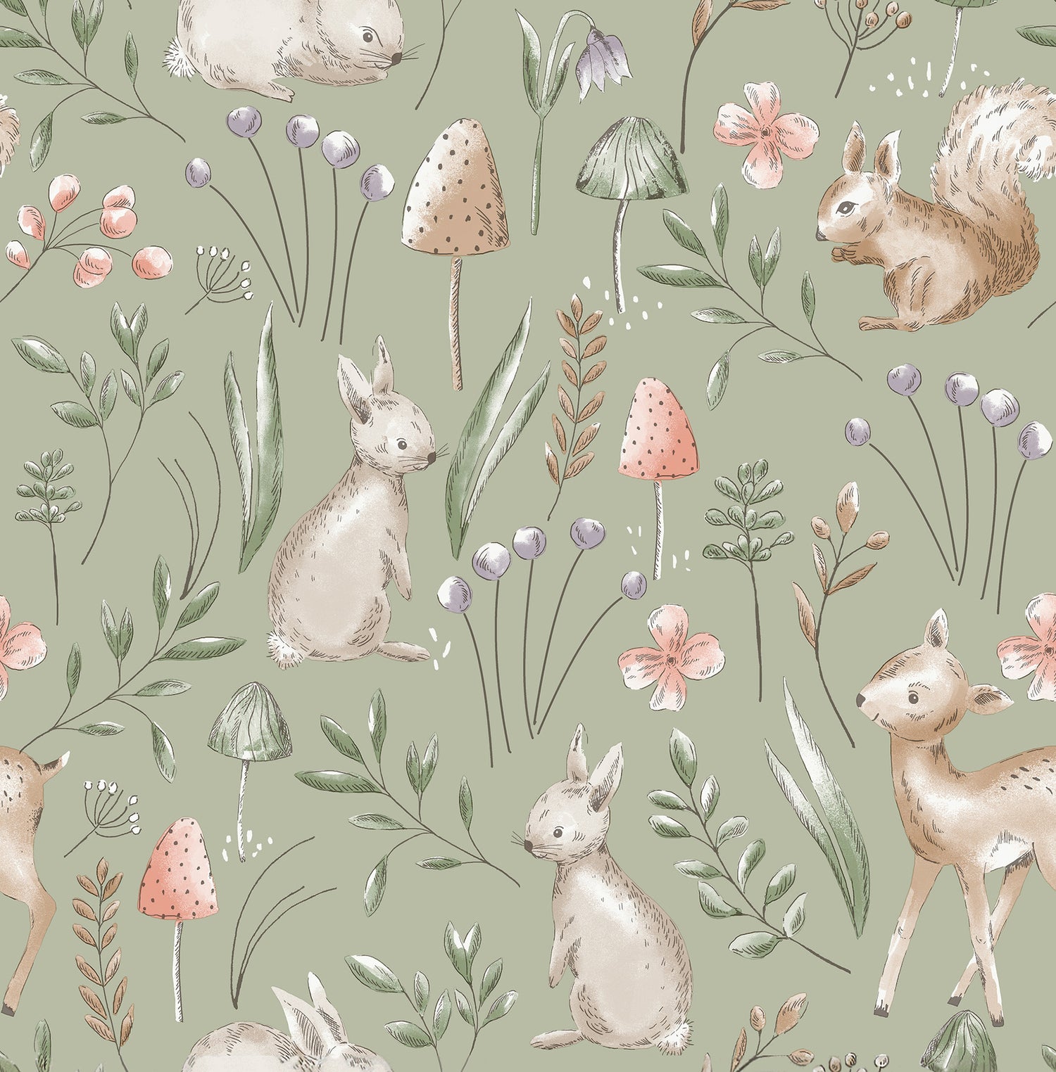 Forest Animals wallpaper in sage color - pattern number 4203-27547 - by Advantage in the A World of Imagination collection