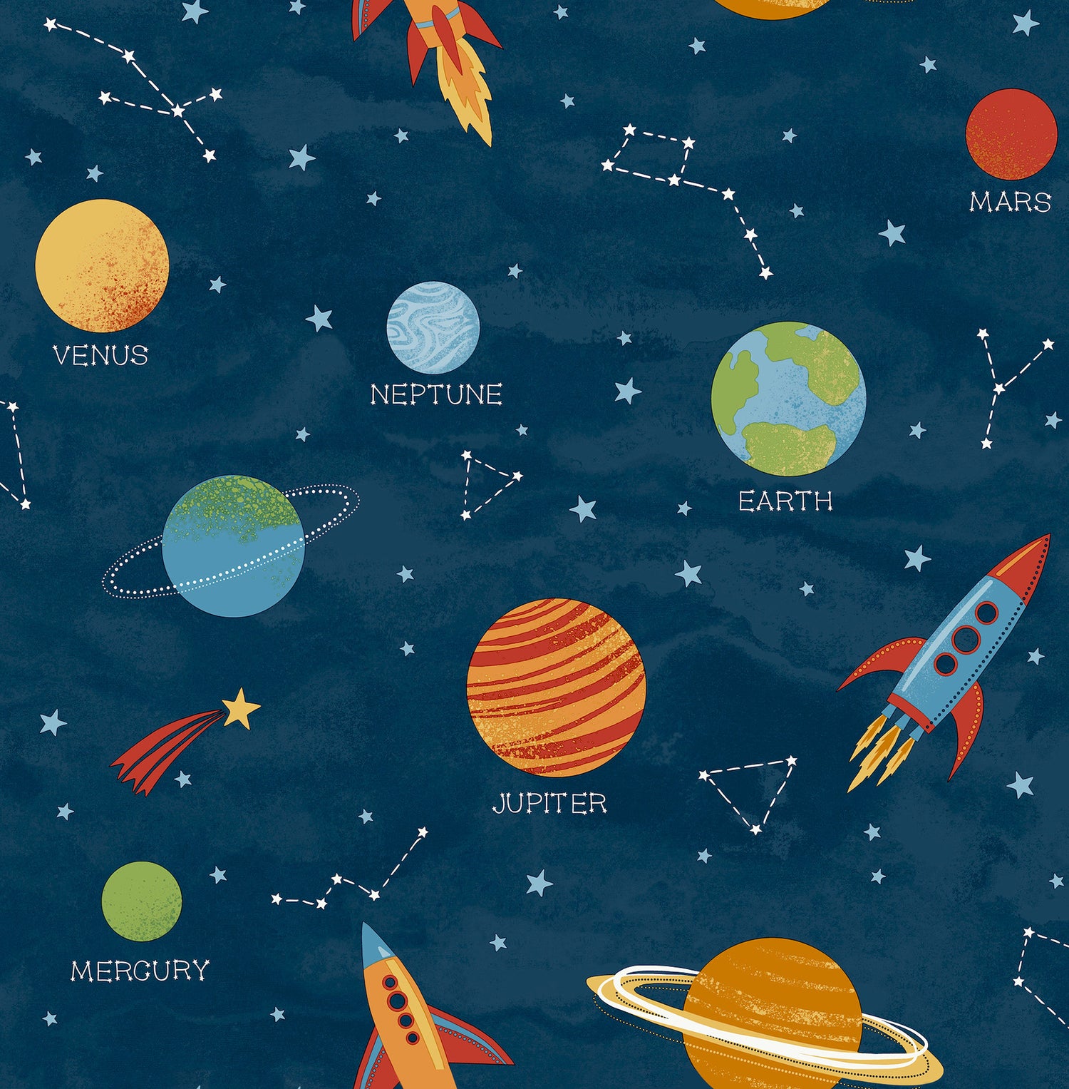 Solar System fabric in blue color - pattern number 4203-27595 - by Advantage in the A World of Imagination collection