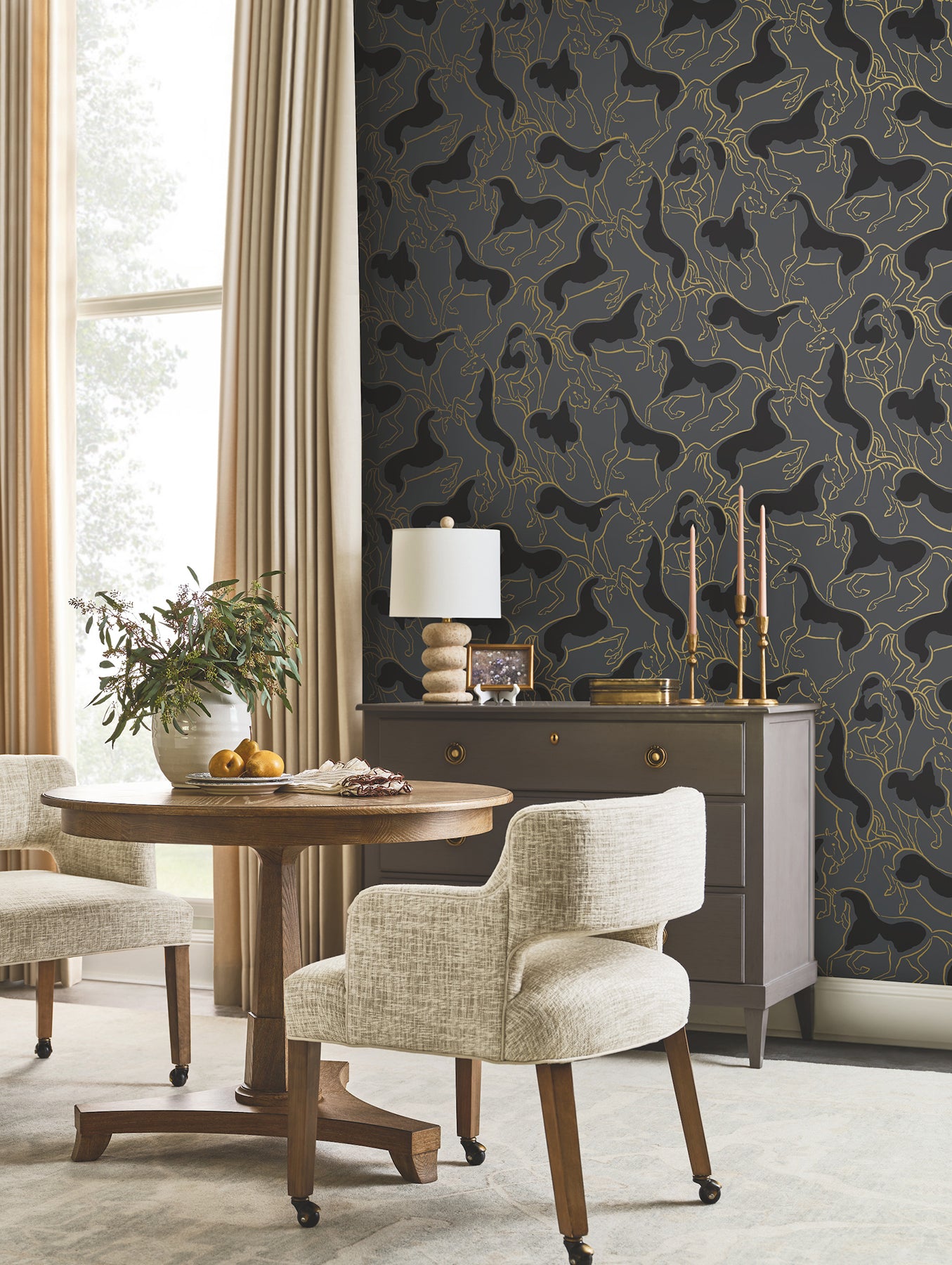 Dressage Wallpaper in gold color - pattern number 4211-83504 - by Ronald Redding in the Private Reserve collection