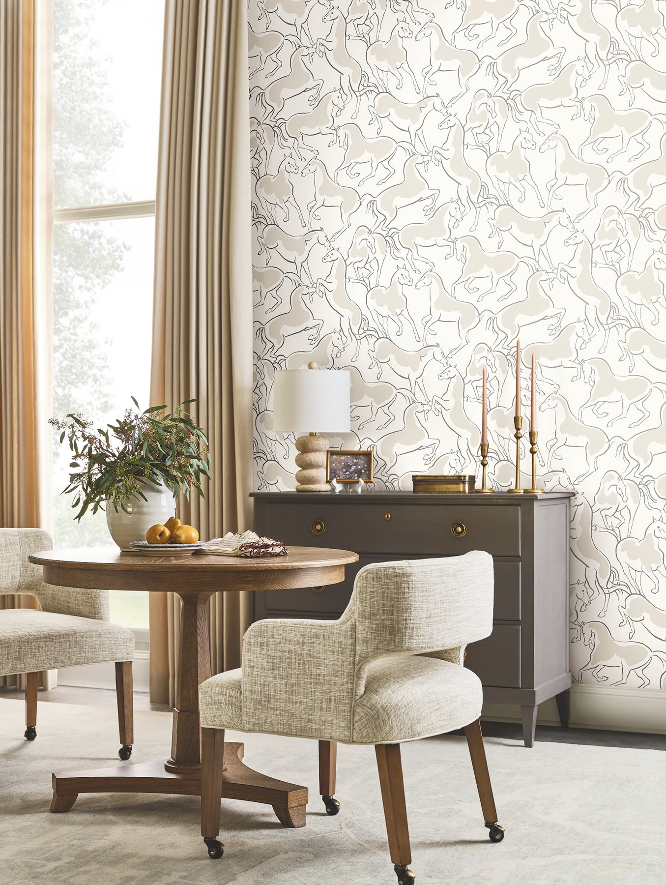 Dressage Wallpaper in white color - pattern number 4211-83505 - by Ronald Redding in the Private Reserve collection