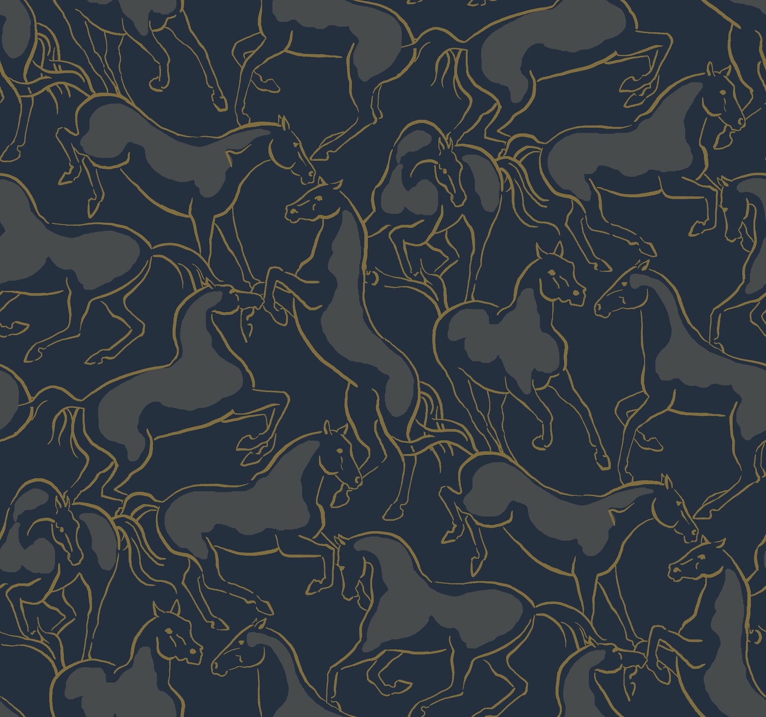 Dressage Wallpaper in navy color - pattern number 4211-83506 - by Ronald Redding in the Private Reserve collection