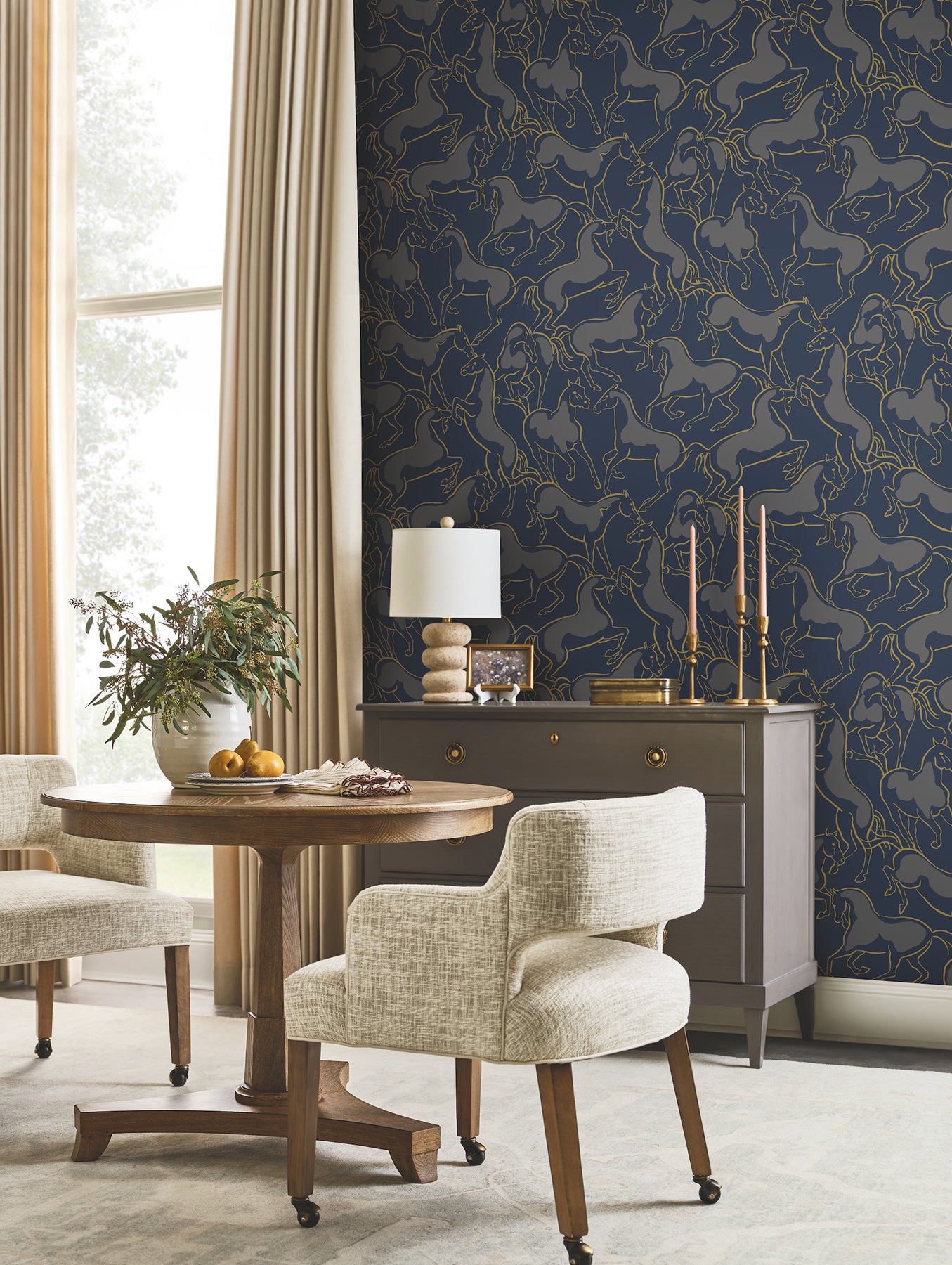 Dressage Wallpaper in navy color - pattern number 4211-83506 - by Ronald Redding in the Private Reserve collection
