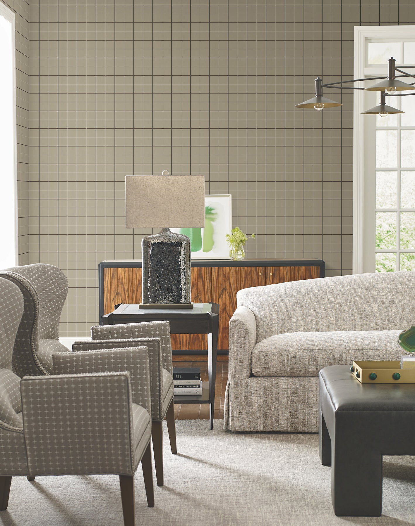 Tattersall Wallpaper in brown color - pattern number 4211-83514 - by Ronald Redding in the Private Reserve collection