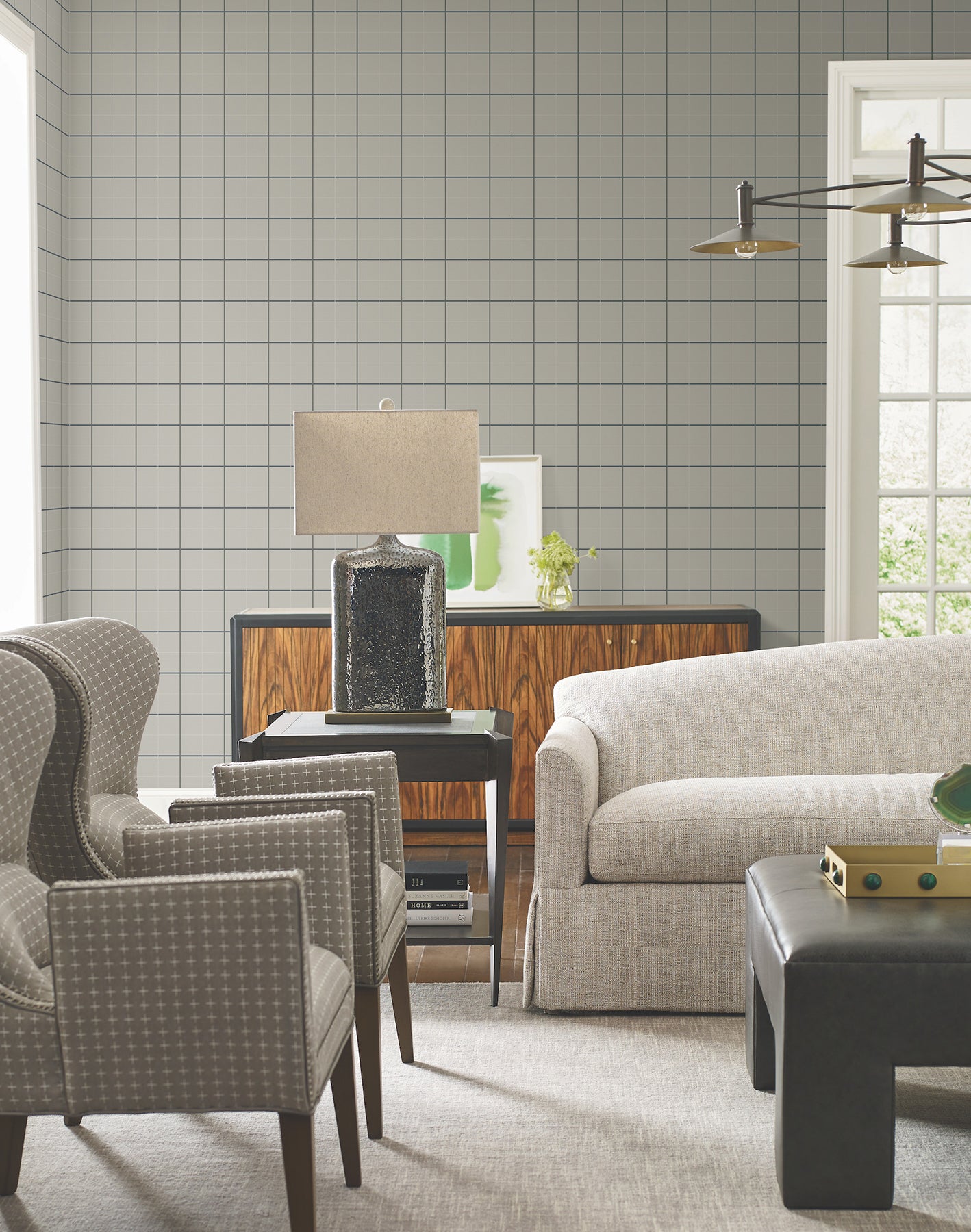 Tattersall Wallpaper in grey color - pattern number 4211-83515 - by Ronald Redding in the Private Reserve collection