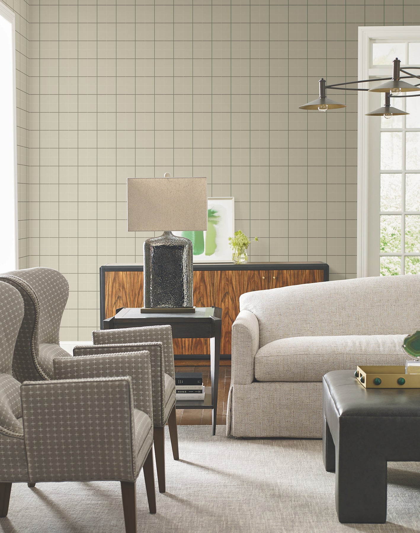 Tattersall Wallpaper in light brown color - pattern number 4211-83518 - by Ronald Redding in the Private Reserve collection