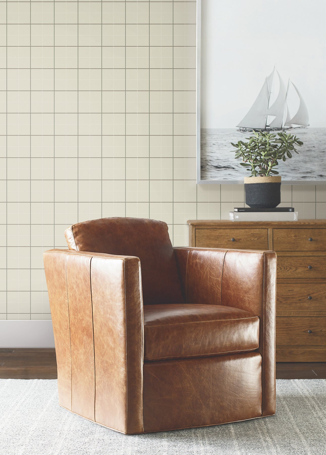 Tattersall Wallpaper in light brown color - pattern number 4211-83518 - by Ronald Redding in the Private Reserve collection